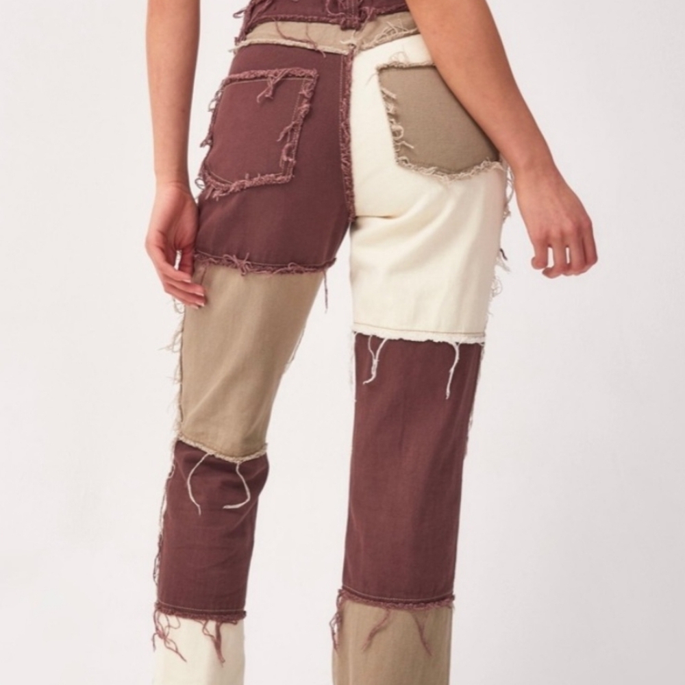 Jaded London Patchwork Boyfriend Jeans - Brown and White - Picture 2 of 7